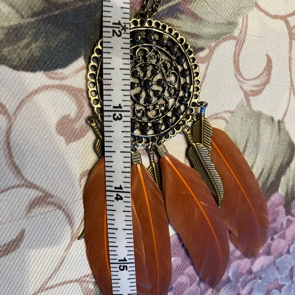 Gold and Orange Dreamcatcher Necklace